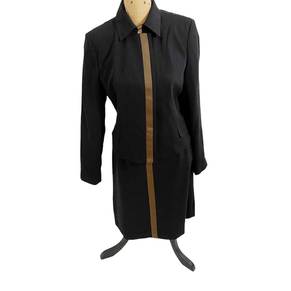Harve Benard Black With Brown Stripe Skirt Suit, Size Large/12* (See below) - Picture 2 of 14